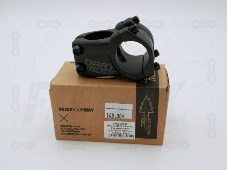 Mostek Dartmoor Viper 31.8mm w kolorze czarnym na tle opakowania