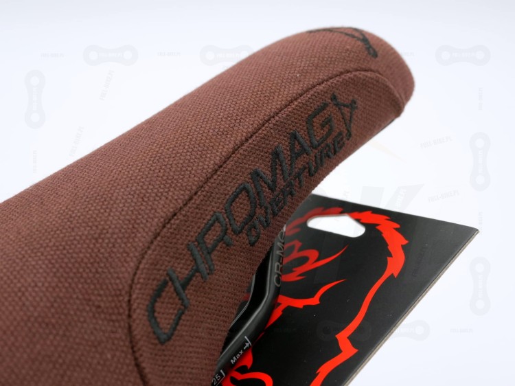 Siodło Chromag Overture w wersji Limitowanej LTD. Wersja Vintage (brązowa). Zbliżenie na przód siodełka