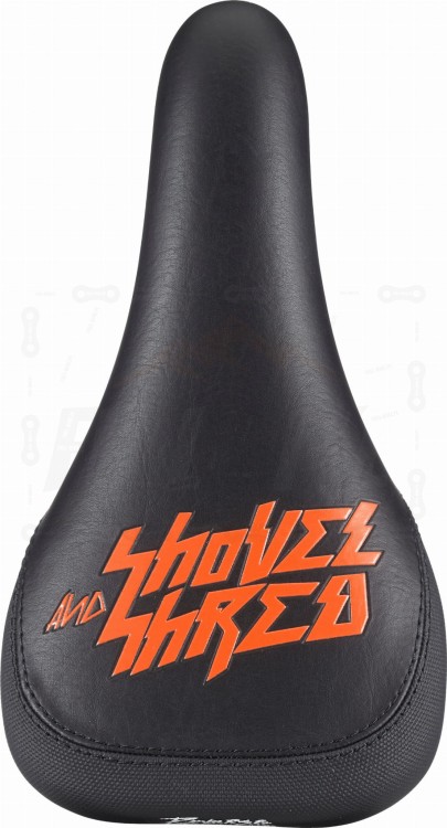 Siodełko Reverse Nico Vink Showel Shred w kolorze czarnym oraz pomarańczowym. Widok z góry