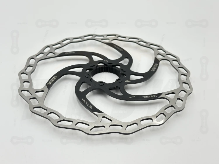 Tarcza hamulcowa Galfer 203mm o grubości 1.8mm z mocowaniem center lock. Widok od przodu