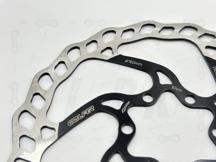 tarcza hamulcowa galfer 1.8mm pod 6 śrub. Rozmiar 160mm zbliżenie na napisy producenta