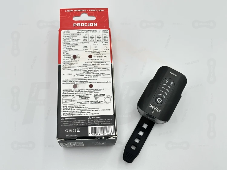 Lampa Przód Prox Procjon 600lm 1200mah zdjęcie lampki z opakowaniem