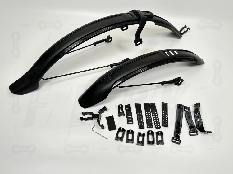Błotnik SKS Veloflexx 65 SET główne zdjęcie rozmiaru 26"-27,5" widok na przedni i tylni błotnik oraz wszystkie dodatkowe elementy, które występują w tym zestawie