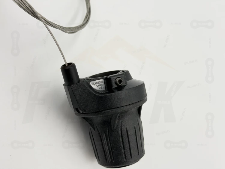 Manetka Shimano Revoshift SL-RV200-7S widok na główne zdjęcie produktu oraz na element mocujący, linkę i dokłada model manetki