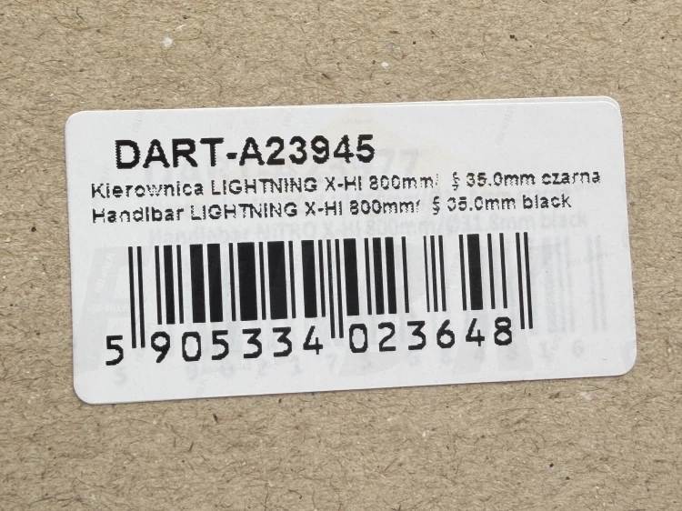 Kierownica Dartmoor Lightning X-Hi 35 x 800mm widok na etykietę produktu z dokładnymi danymi