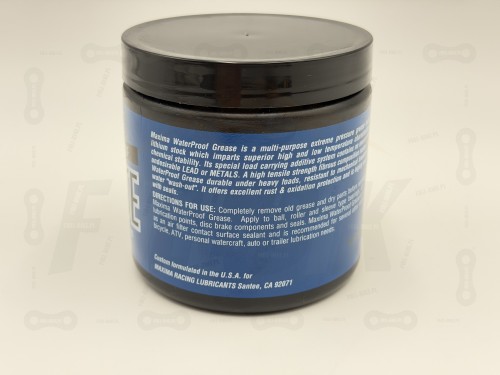 Smar Maxima WaterProof Grease Niebieski 454G zdjęcie przedstawia informacje o producie znajdujące się na opakowaniu