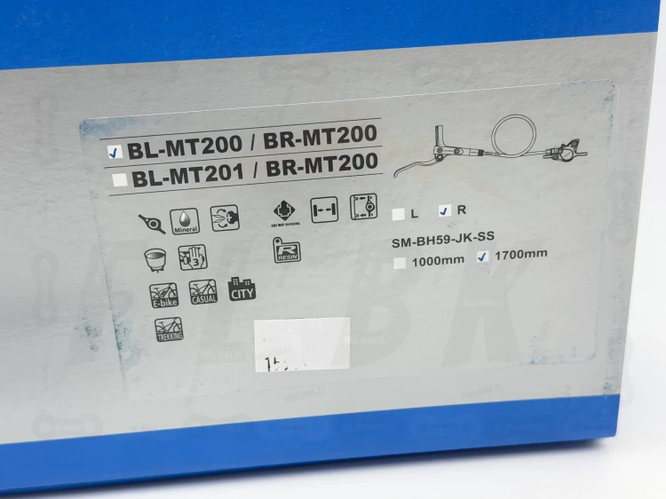 Hamulec tarczowy Shimano Mt-200 widok opakowanie hamulca wraz ze wszystkimi informacjami produktu
